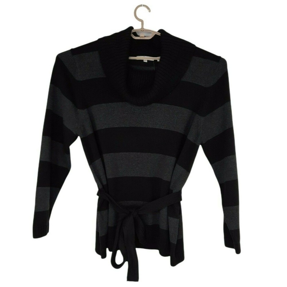 *Pria Sweater 2X Black Striped Cowl Neck Long Sleeve Pullover Cotton $68 NWT